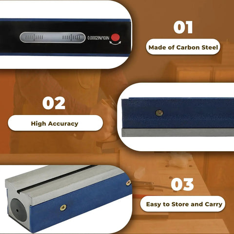 6 Inch Carbon Steel Precision Strip Level With Wooden Box 0.02 Mm Per Meter Accuracy Portable Alignment Tool in detail view