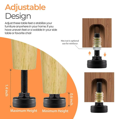 Illustration of Eight Pack Adjustable Furniture Leveling Feet With M8 ISO Thread 1.8 Inch Tall 1 Inch Base Nuts And Felt Pads Included