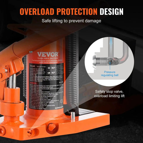 Close-up of Air Hydraulic Claw Jack For Machinery 5 Ton Top Lift 2.5 Ton Toe Lift with overload protection feature visible.