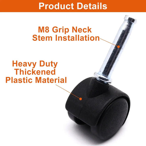 Plastic Casters Set Of 4 With M8 Grip Neck Stem 1 Inch Nylon Swivel Caster Wheels Quiet Non Slip Corrosion Resistant Replacement