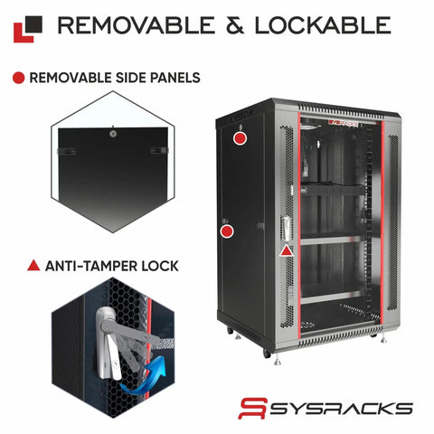 Wall Mount 18U Server Rack Cabinet with 19 Inch Network Enclosure, lockable design with removable side panels and anti-tamper lock.