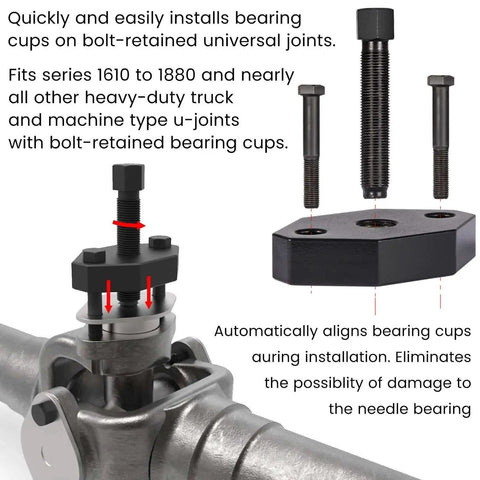 Heavy Duty U Joint Puller For 1.5 To 2.2 Inch Bearing Cups illustrated with components fitted on machinery.