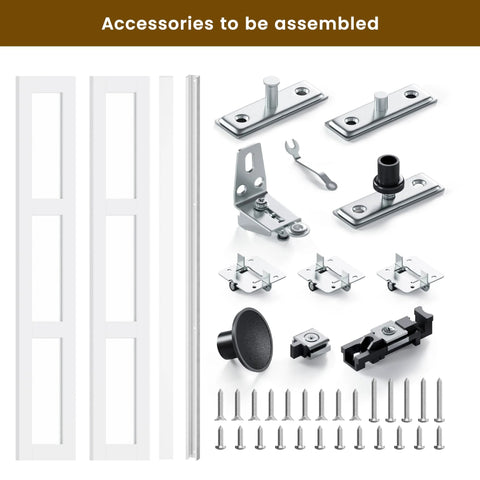Hardware kit for Bifold Door for 28 by 80 Opening With Tempered Frosted Glass in White Finish, includes screws and tools