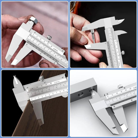 Vernier Caliper 6 Inch Non Digital With Stainless Steel Feeler Gauge 32 Blades High Precision 0-6 Inches 0-150 Mm Accurate To 0.02 Mm 0.001 Inch Inside Outside Step Depth Measuring Tool For Machinists DIY Enthusiasts measuring various objects