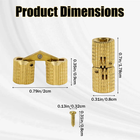 6 Pack Mini Invisible Brass Barrel Hinges With 13 Screws For Cabinets Jewelry Boxes And DIY Wood Doors dimensions