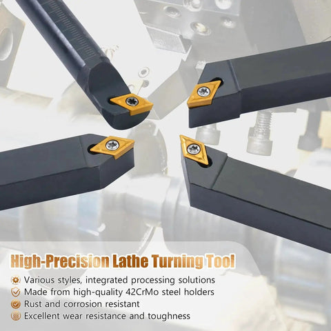 Indexable Lathe Turning Tool Set 14 Pcs Kit With Half Inch Shank Includes Four Metal Tool Holders And Ten Carbide Inserts