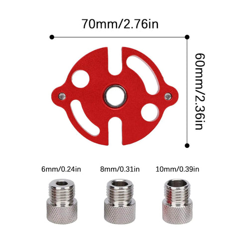 Self Centering Dowel Jig Kit With 6mm 8mm 10mm Drill Bushings For Precise Hole Alignment with red metal top view.