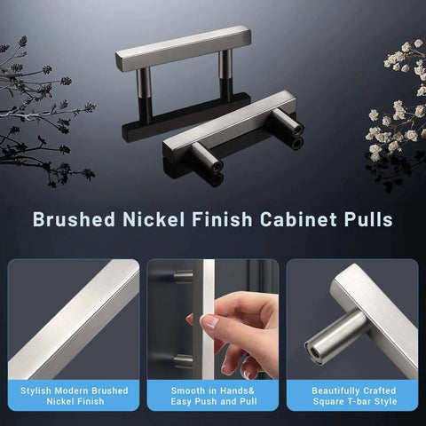 10 Pack Brushed Nickel Square Body Cabinet Pulls 64mm Hole Center 2.5 Inch Center To Center Stainless Steel Drawer Pulls display