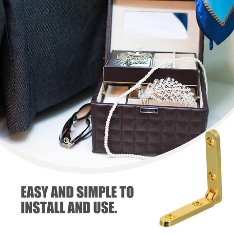 10 Pcs Zinc Alloy Decorative Hinges 30x30x6mm 90 Degree on a jewelry box, showcasing mounting and vintage gold finish