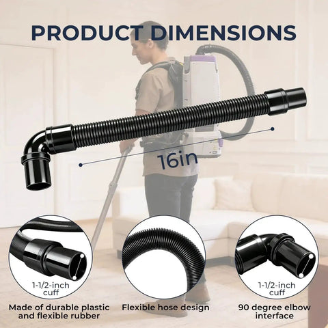 Static Dissipating Backpack Vacuum Hose With One And A Half Inch Cuffs Fits ProTeam Super Coach Mode 6 And Other Models, 16 in size.