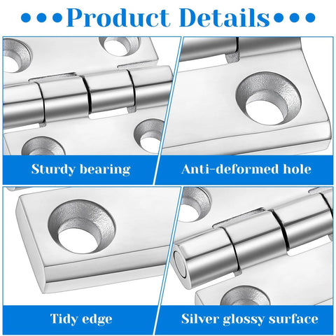 Lemecima 6-pack 316 stainless marine hinges, heavy-duty boat hatch hinges, 2x2 in or 1-1/2x1-1/2 in, silver finish