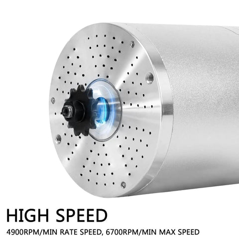Close-up of Powerful 3000W 72V Brushless DC Motor Kit With 50A Controller For Scooters And Go Karts, 4900 RPM, silver finish.