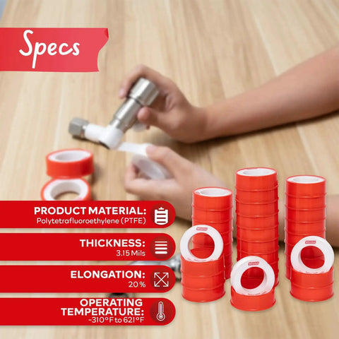 Pro Grade Teflon Tape For Plumbing One Half Inch By Three Hundred Ninety Four Inches Thirty Pack Watertight Pipe Thread Seal