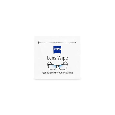 ZEISS Pre-Moistened Lens Cleaning Wipes 200 Count For Glasses And Sunglasses, individual packet with wipe illustration