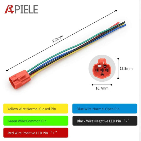 Wire socket plug for 16mm Latching Push Button Switch 12V DC, color-coded wires for easy connection, 0.63 inch mount hole, 1NO1NC contact
