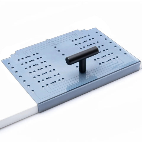 Cabinet Handle Template Tool For Drawer Knobs And Pulls shown with adjustable drill guide, ideal for precise alignment and easy drilling.