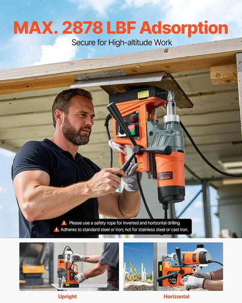Heavy Duty Magnetic Drill Press With 1450W Motor, 0-800 RPM, 2 In Boring Capacity, Portable Electric Mag Drill used on beam