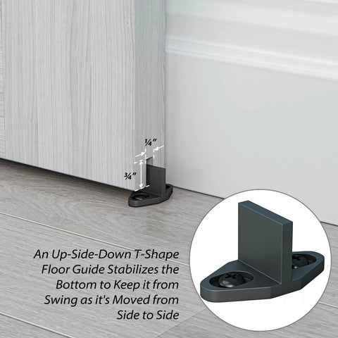 5 Ft Barn Door Hardware Kit With Classic J Track For 30 Inch Wide Sliding Door Panel showing T-shape floor guide