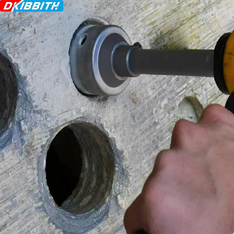 4 Inch Concrete Hole Saw Kit With SDS Plus Shank Tungsten Steel Core Bit drilling into concrete wall
