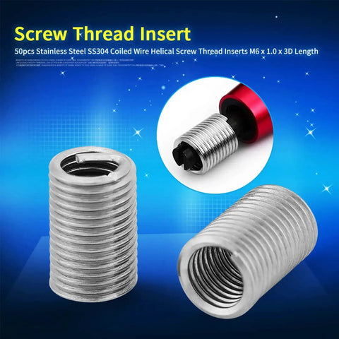 Heavy Duty M6 X 1.0 Stainless Steel Thread Inserts Kit 50 Pcs SS304 Coiled Wire Helical Inserts For Tougher Screw Joints