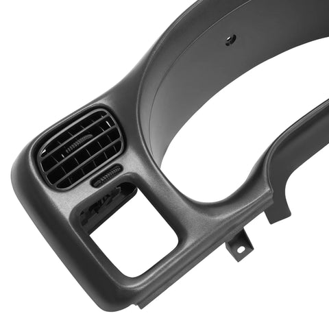 Close-up view of Dash Radio Bezel Cover Black ABS For 1998 To 2004 Chevy S10 Blazer GMC Jimmy showing air vents and structure.