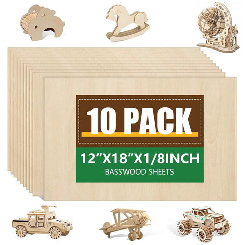 10 Pack Basswood Sheets 12 By 18 By One Eighth Inch Unfinished Wood For Crafts Laser Cutting Engraving Architectural Models