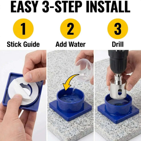 1-3/8 Inch Diamond Hole Saw Kit With Water Delivery And Guide For Granite And Quartz Countertops Ceramic Porcelain And Glass Tile Drill Bit Heavy Duty 3/8 Inch Shank Beast Mode Drilax easy 3-step install