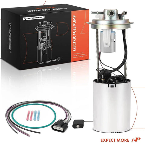 Plug And Play Direct Fit Electric Fuel Pump Module Assembly With Pressure Sensor For Chevy Silverado 1500 And GMC Sierra 1500 2500 HD 2004 2005 2006 4.3L 4.8L 5.3L 6.0L With Sending Unit Replace E3609M, showing pump and components.