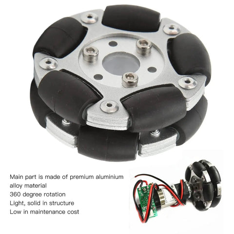 Close-up of 60mm Aluminum Alloy Omnidirectional Robot Wheel with 360 Degree Rotation Replacement for Upgrades and DIY Bots.