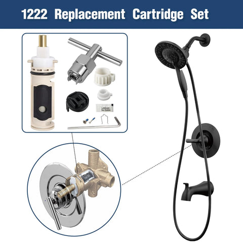 PLISPARK 1222 cartridge kit for Moen shower; 1-pack includes removal tool, handle adapter, and fittings.