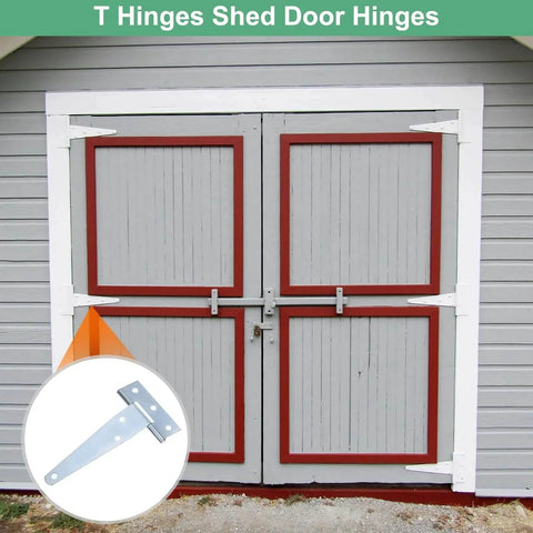 Iron T Strap Shed Door Hinges 4 Pack 4 Inch Barn Door Gate Hinges Tee Hinge Wrought Iron Hardware on white barn doors