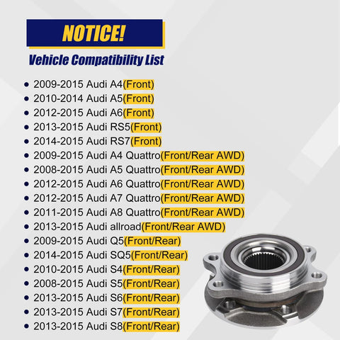 Two Piece Front And Rear Wheel Bearing And Hub Assembly For Audi 2008 2015 A4 A5 A6 A7 A8 Quattro RS5 RS7