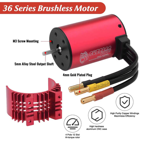 Beast Mode 3660 Brushless Motor With 60A ESC Combo For One Tenth Scale RC Cars And Trucks, waterproof power system
