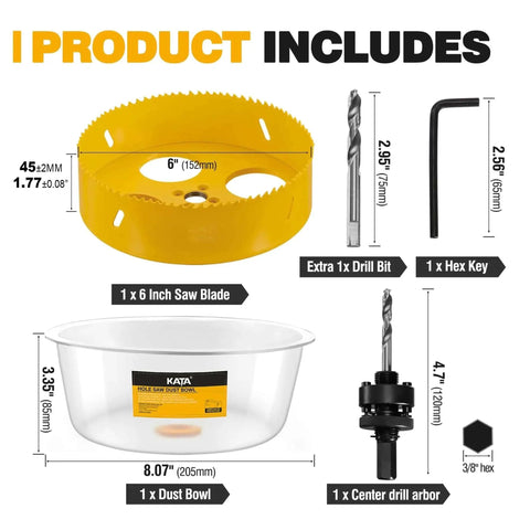 6 Inch Hole Saw For Recessed Lights With Dust Bowl And Silicone Catcher, Includes Arbor, Replacement Drill Bit And Hex Key