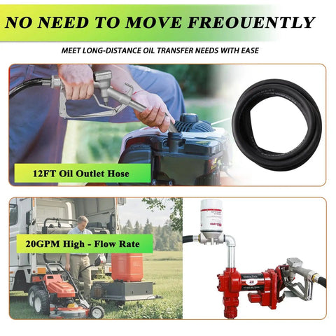 12V Fuel Transfer Pump With Manual Nozzle 20 GPM High Flow DC Powered Heavy Duty Workhorse For Gasoline Diesel Kerosene Biodiesel And More With Filter Included in use on farm and garage equipment