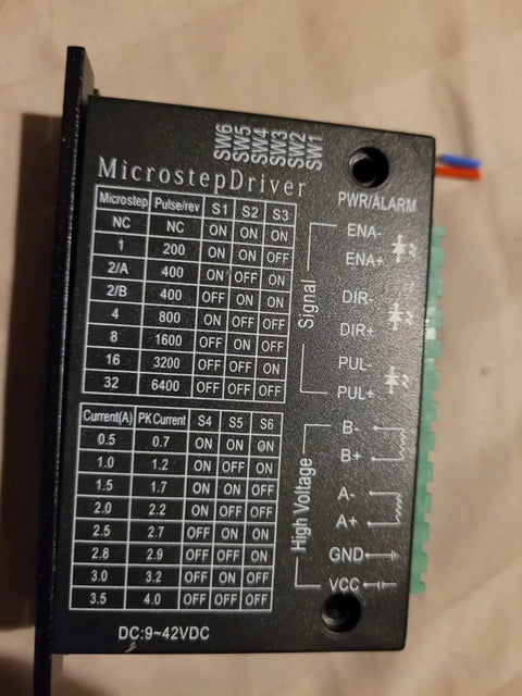 Close-up of 4 Pack Stepper Motor Driver Kit For Nema 17 23 34 CNC Controllers, showing microstep driver settings and voltage range.