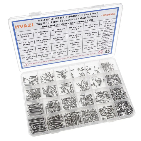 Gearhead Grade 1050 Piece 304 Stainless Steel Knurl Socket Head Cap Screws Hex Nuts And Flat Washers Assortment Kit visible