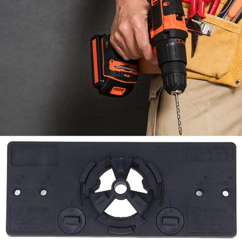Pro Grade Heavy Duty 35mm Hinge Hole Saw Jig Drilling Guide Set for Woodworking with drill and cutter bit.