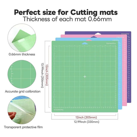 12x12 Cutting Mats 4 Pack Set For Cricut Machines LightGrip StandardGrip StrongGrip FabricGrip Blue Green Purple Pink Replacement Accessories For Cricut Maker 3 Maker Explore 3 Air 2 Air One Craft Essentials