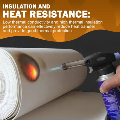 High-temperature gasket paper (ceramic fiber) sheet, 7x10x1/8 in, 8 pcs; white roll shown with torch.