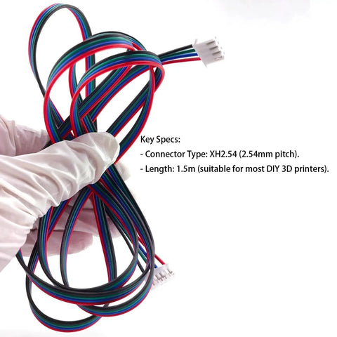 Three Pack 1.5M Stepper Motor Cables XH2.54 4Pin To 6Pin For 3D Printers Nema 17 Ender 3 with connectors held in hand