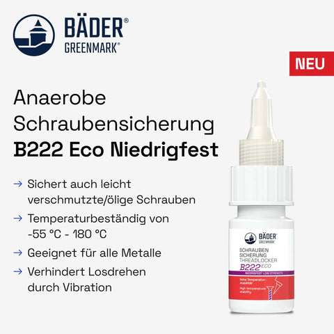 Threadlocker B222 Eco Low Strength for Metal - Prevents Loosening in High Vibration, Suitable for Oily Screws, Temp -55°C to 180°C
