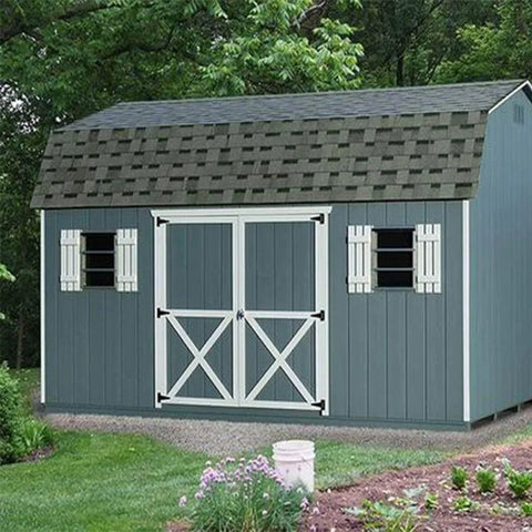 Outdoor shed with double doors using 4 Piece Black T Strap Gate Hinges Set With Screws, Six Inch Heavy Duty Rustproof for wooden fences and gates.