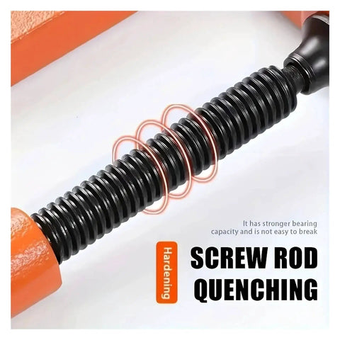 Close-up of Heavy Duty Woodworking Clamp With C Clip Design For Quick Tool Chuck Panel Fastening, showcasing screw rod quenching.