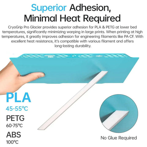 CryoGrip Pro Glacier Panda Double Sided Build Plate demonstrating easy removal with hand holding a textured spring steel sheet for 3D printing.