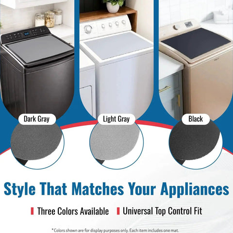 Washer and dryer top cover mat, 25.5 x 17.5 in, light gray fabric with non-slip rubber base for top-load machines