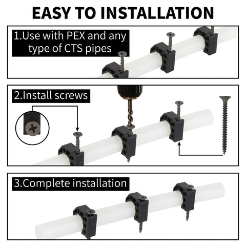50-pack 1/2 in black J-Hook PEX clamps with screws for tubing support on pipes