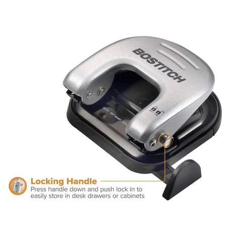 EZ Squeeze Reduced Effort Two Hole Punch For Home Office With No Jam Technology, durable metal construction, locking handle.