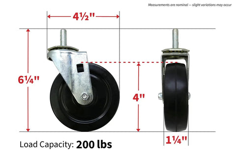 Four Inch Soft Rubber Swivel Stem Caster With Half Inch Stem Diameter And Two Hundred Pound Load Capacity Ideal For Furniture Carts And Equipment Black Finish Delivers Smooth Quiet Mobility On Hard Surfaces