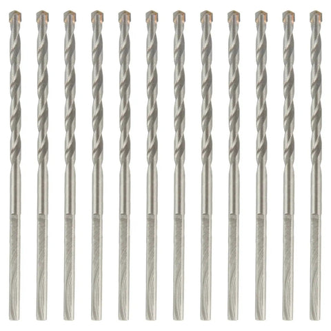 Masonry Drill Bits One Eighth Inch By Three Inch Set Twelve Pack For Concrete Brick Stone And Block Three Flat Shank Tungsten Carbide Tips